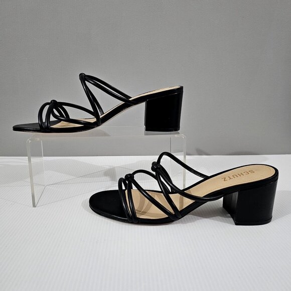 NEW Schutz Princey Strappy Sandal Knotted Heel Black Leather Size 9 - Picture 2 of 12